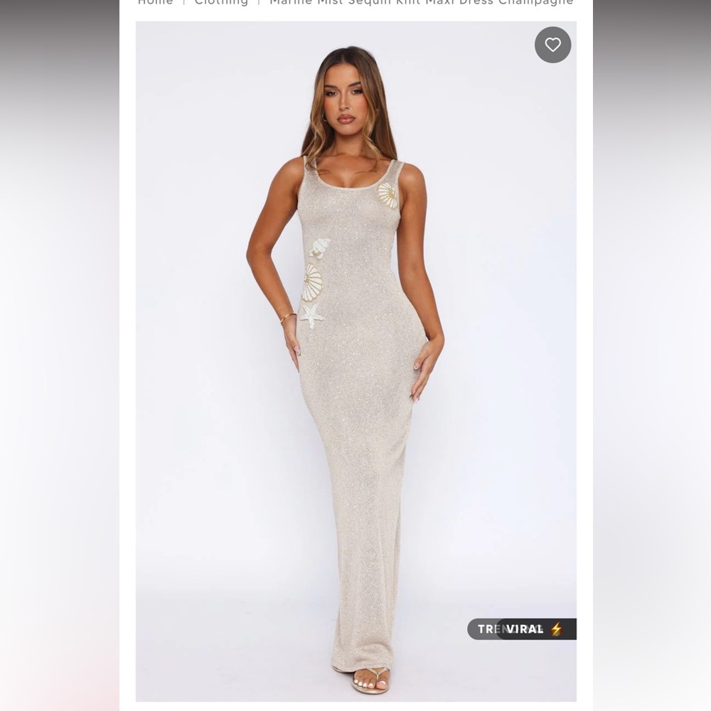 White Fox Boutique Marine Mist Sequin Knit Maxi Dress Champagne - Picture 3 of 11